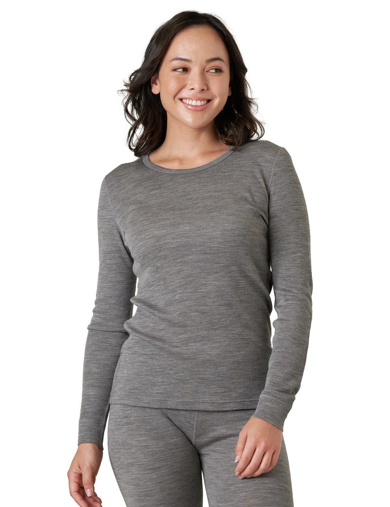 LAPASA Womens 100% Merino Wool Base Layer Midweight Activewear Thermal Underwear Long John Shirt Long Sleeve Cold Weather L48 Medium Heather Gray 1 Top - Image 1