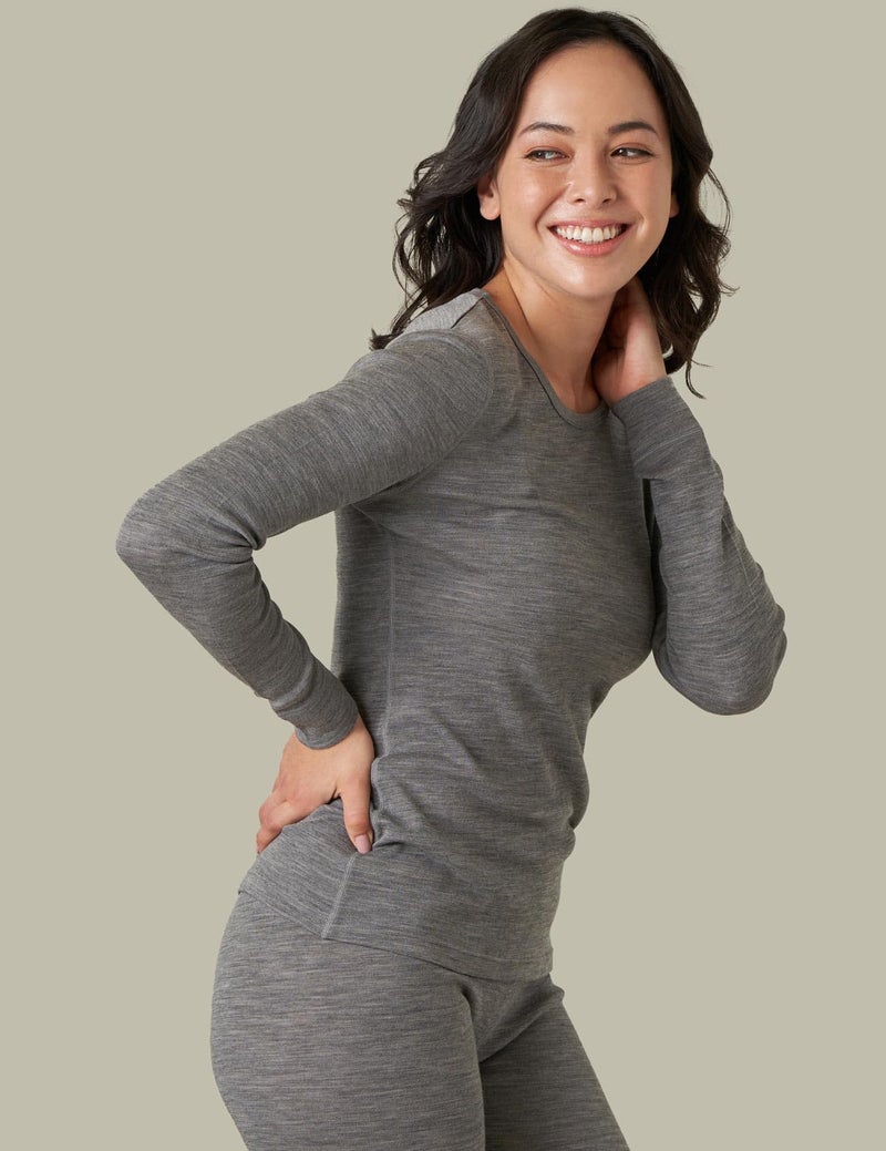 LAPASA Womens 100% Merino Wool Base Layer Midweight Activewear Thermal Underwear Long John Shirt Long Sleeve Cold Weather L48 Medium Heather Gray 1 Top - Image 2