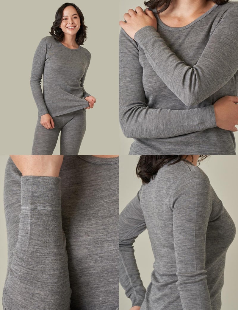 LAPASA Womens 100% Merino Wool Base Layer Midweight Activewear Thermal Underwear Long John Shirt Long Sleeve Cold Weather L48 Medium Heather Gray 1 Top - Image 4