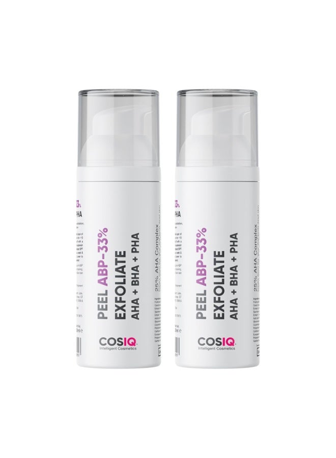 "كوز آي كيو" مقشر Cos-IQ ABP Exfoliate 33% 25% AHA + 2% BHA + 6% PHA، محلول تقشير لبشرة متألقة، ملمس ناعم وتنظيف المسام | سيروم تقشير AHA BHA PHA لتقشير نهاية الأسبوع | 30 مل × 2 - Image 1