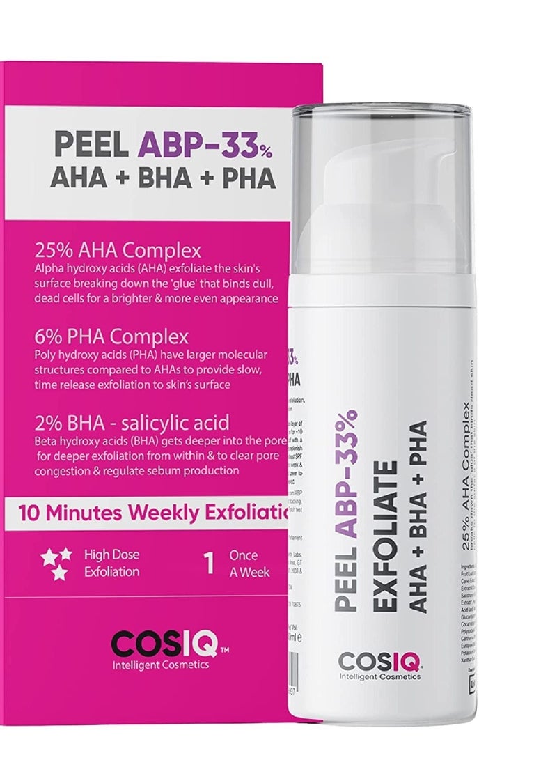 "كوز آي كيو" مقشر Cos-IQ ABP Exfoliate 33% 25% AHA + 2% BHA + 6% PHA، محلول تقشير لبشرة متألقة، ملمس ناعم وتنظيف المسام | سيروم تقشير AHA BHA PHA لتقشير نهاية الأسبوع | 30 مل × 2 - Image 2