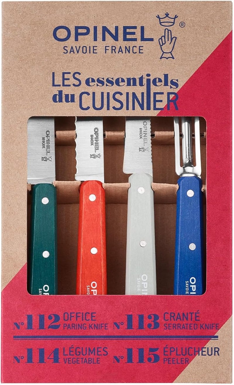 OPINEL Les Essentials  Small Kitchen 4 Piece Set  Paring Serrated Vegetable Knife Peeler  Corrosion Resistant High Carbon Steel  Made in France Primo - Image 2