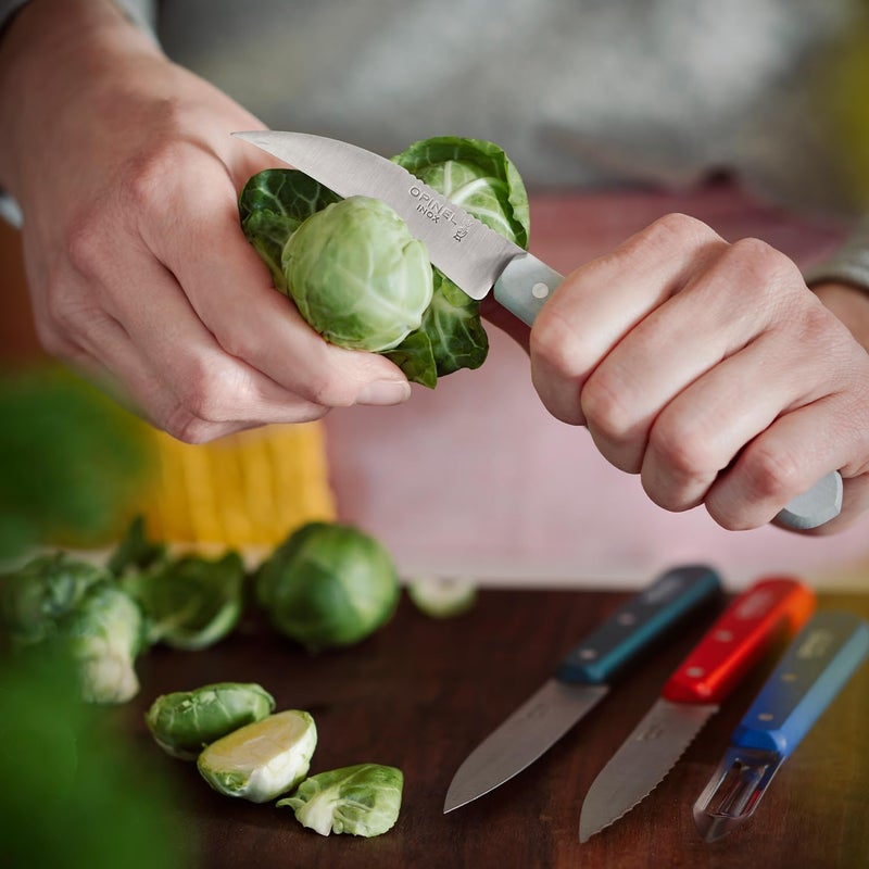 OPINEL Les Essentials  Small Kitchen 4 Piece Set  Paring Serrated Vegetable Knife Peeler  Corrosion Resistant High Carbon Steel  Made in France Primo - Image 5