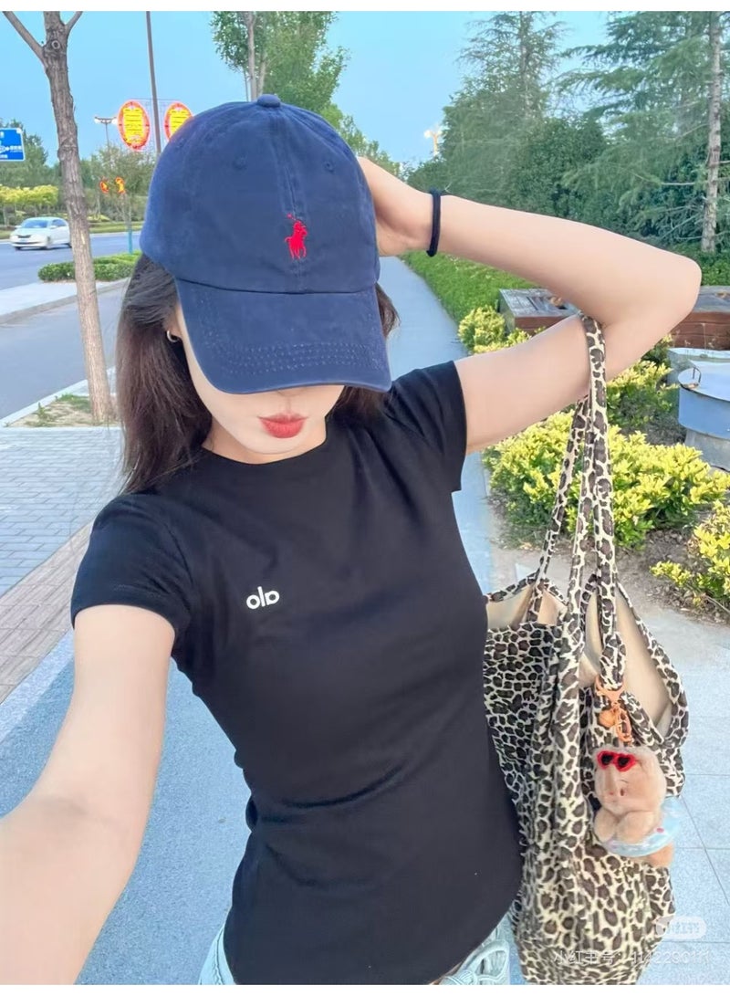 ملابس رياضية Alo Lady Sports بأكمام قصيرة وسريعة الجفاف، ملابس رياضية لليوجا واللياقة البدنية - أسود - Image 4