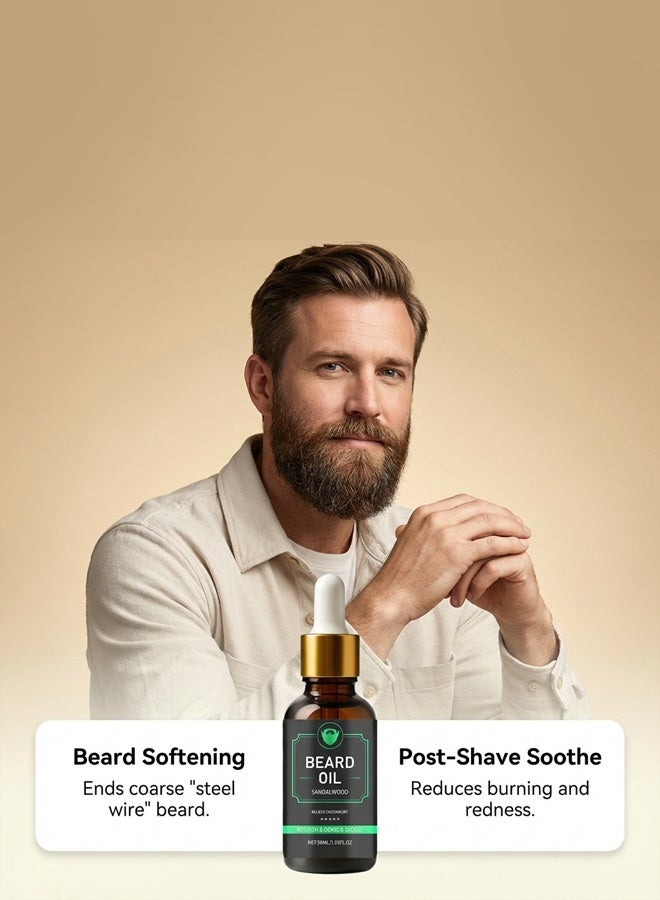 زيت اللحية، زيت لحية للرجال، زيت خشب الصندل الطبيعي لنمو اللحية، يعزز نمو اللحية والشارب، ينعم ويقوي، بلسم يُترك على اللحية، هدايا مميزة للرجال والأب - Image 3