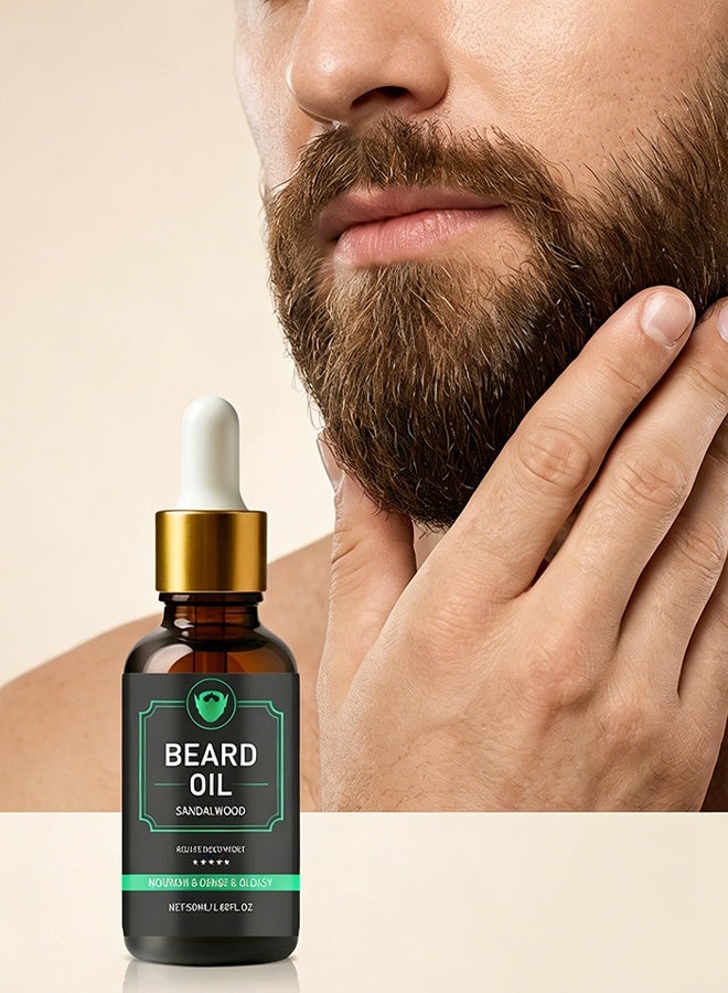 زيت اللحية، زيت لحية للرجال، زيت خشب الصندل الطبيعي لنمو اللحية، يعزز نمو اللحية والشارب، ينعم ويقوي، بلسم يُترك على اللحية، هدايا مميزة للرجال والأب - Image 1