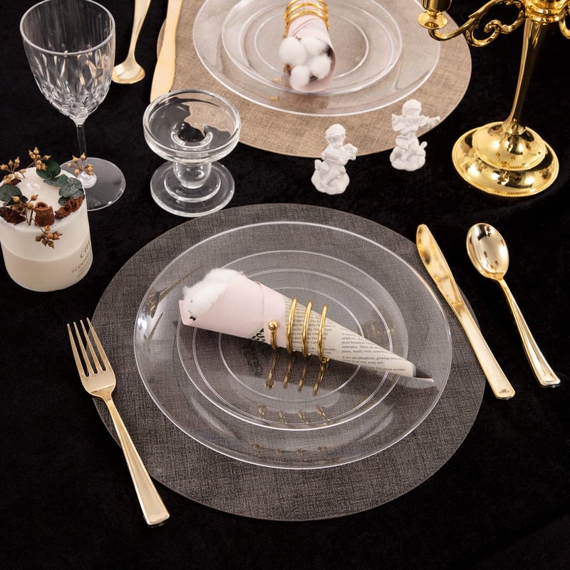 PULOTE 100Pieces Clear Plastic Plates - Premium Heavyweight Plastic Clear Plates Disposable for Wedding&Party Include 50 Clear Dinner Plates  50 Clear Dessert/Salad Plates - Image 5