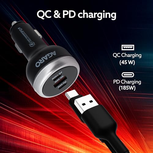 AGARO Flash Car Charger, 230W, 3 Ports Fast Car Charger, Dual Type-C PD 140W + 45W, USB-A Post 45W, Supports Super-Fast Charging, for Smartphones, iPhones, Tablets, Earbuds & More – Black - Image 4