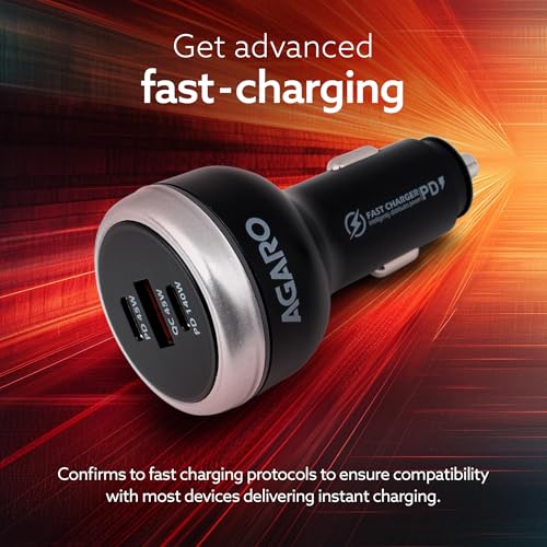 AGARO Flash Car Charger, 230W, 3 Ports Fast Car Charger, Dual Type-C PD 140W + 45W, USB-A Post 45W, Supports Super-Fast Charging, for Smartphones, iPhones, Tablets, Earbuds & More – Black - Image 3