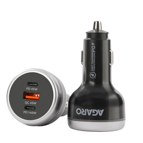 AGARO Flash Car Charger, 230W, 3 Ports Fast Car Charger, Dual Type-C PD 140W + 45W, USB-A Post 45W, Supports Super-Fast Charging, for Smartphones, iPhones, Tablets, Earbuds & More – Black - Image 1