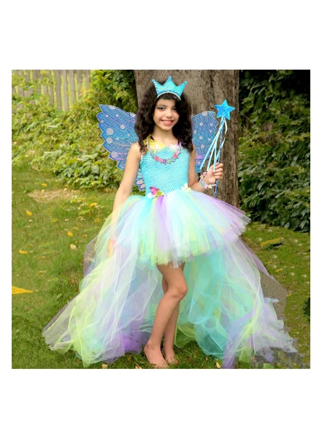 5 Pcs Blue Fairy Costume, Fairy Wands, Butterfly, Crown Crystal Tiaras, Girl Butterfly Necklace - Image 3