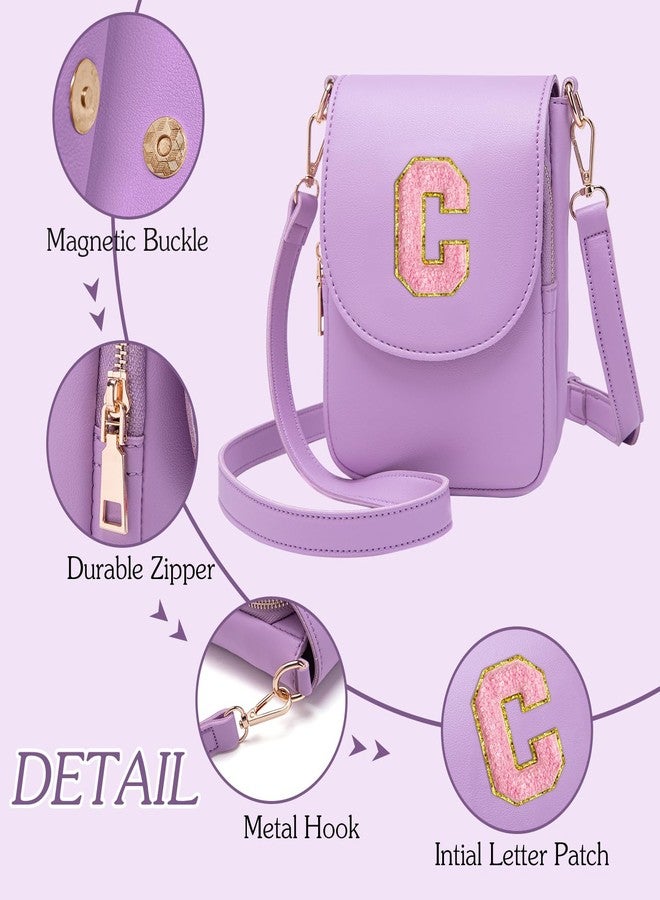 Viverte Crossbody Purse for Teen Girls Small Initial Cell Phone Toddler Purse Leather Triple Compartment Crossbody Bags, Lavender, C - Image 5