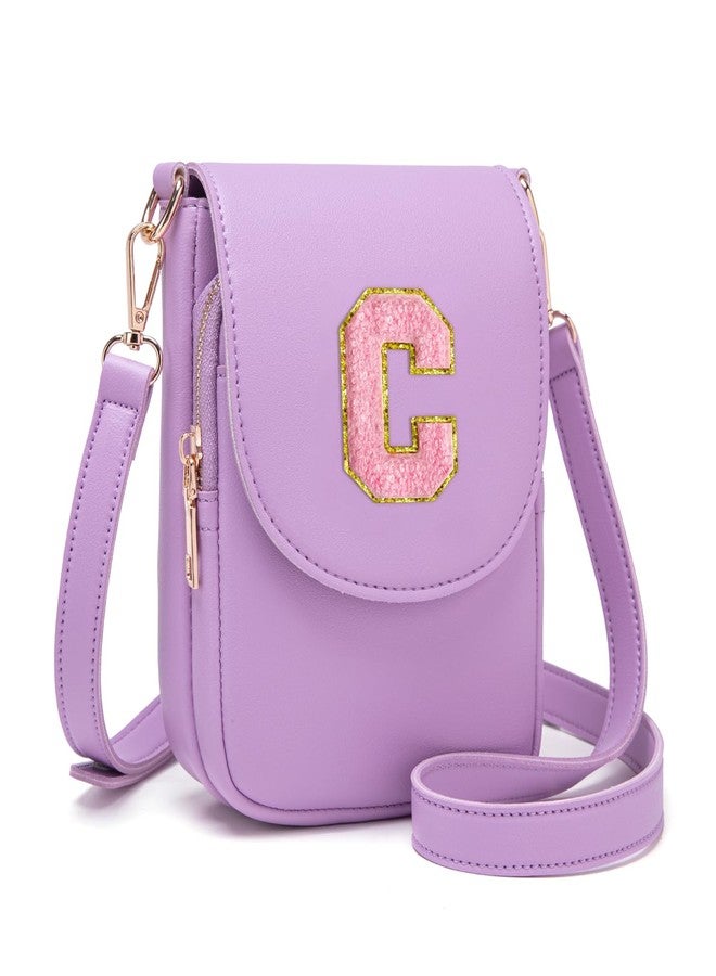 Viverte Crossbody Purse for Teen Girls Small Initial Cell Phone Toddler Purse Leather Triple Compartment Crossbody Bags, Lavender, C - Image 1