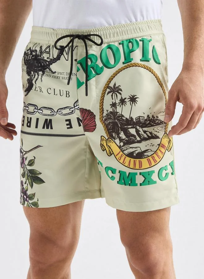 سبلاش فيڤ شورت برباط إغلاق وجيوب وطبعات نخيل