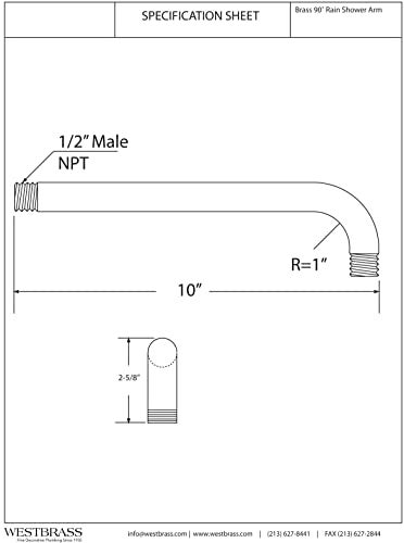 Westbrass A3700126 12 IPS x 10 IPS Wall Mount 90Degree Rain Shower Arm with Flange Polished Chrome - Image 3