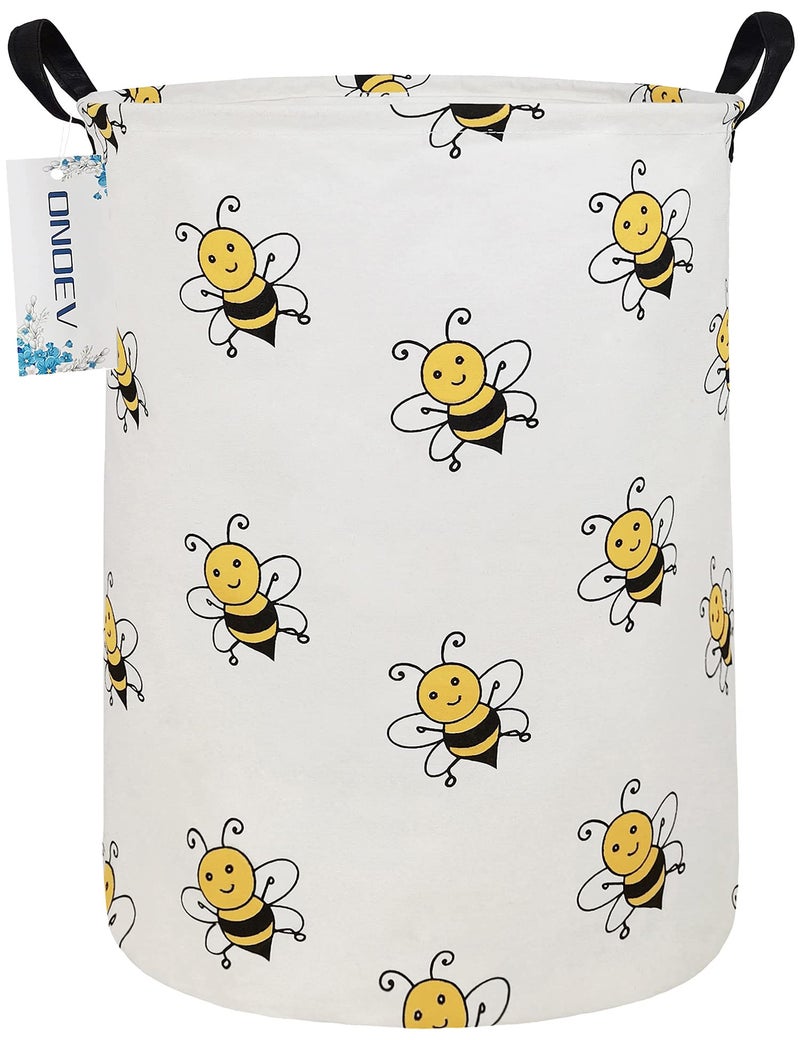 ONOEV Round Folding Laundry Hamper Canvas BasketNersury HamperSuitable for ChildrenOfficeBedroomClothesToys StorageBee