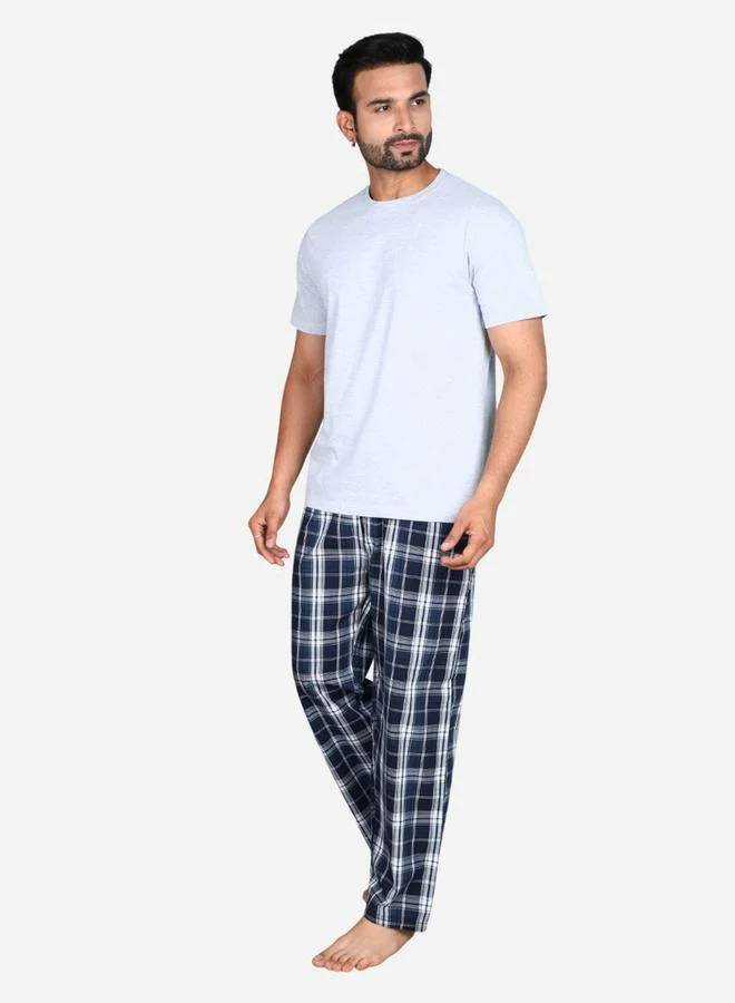 victor and jane Victor and Jane Solid Short Sleeve T-Shirt and Checked Pyjama Set
