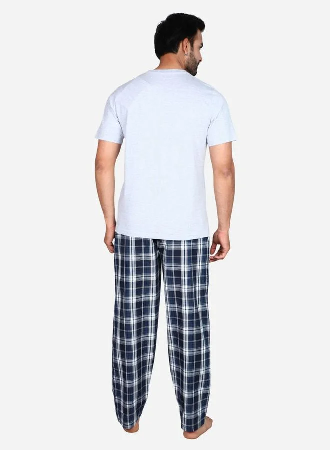 victor and jane Victor and Jane Solid Short Sleeve T-Shirt and Checked Pyjama Set