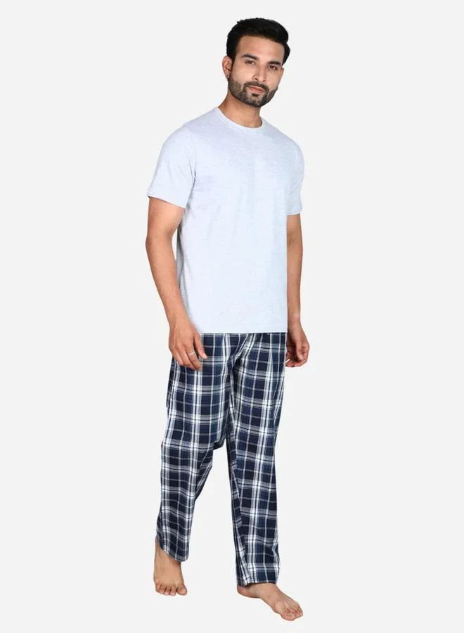 victor and jane Victor and Jane Solid Short Sleeve T-Shirt and Checked Pyjama Set