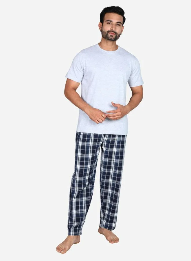 victor and jane Victor and Jane Solid Short Sleeve T-Shirt and Checked Pyjama Set