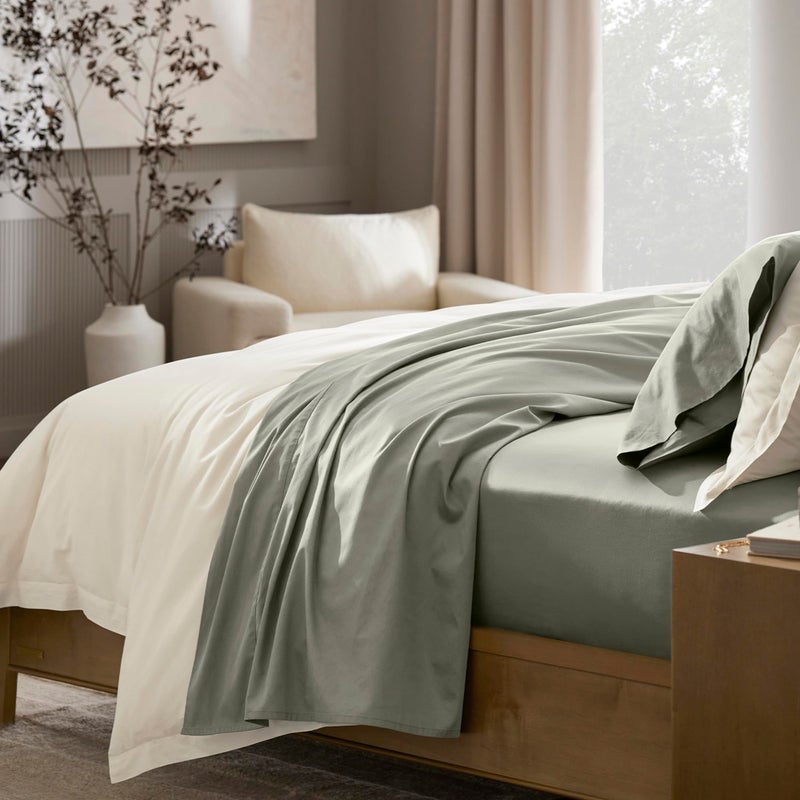 BOLL & BRANCH مجموعة الألواح ذات التوقيع Boll & Branch - Sageleaf Queen - الفخامة 100 ٪ من القطن العضوي - تشمل 1 مسطحات مسطحة 2 من وسادة - ناعم الزبد - Image 5