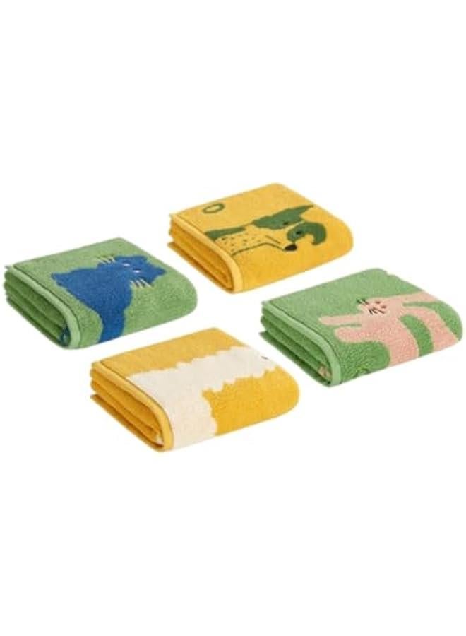 Cute Multi Colored Animal 4-Pack Cotton Hand Towel, 13x29 inches, Soft Absorbent Towel Set for Bathroom Kitchen Gym Pool Travel - Image 1