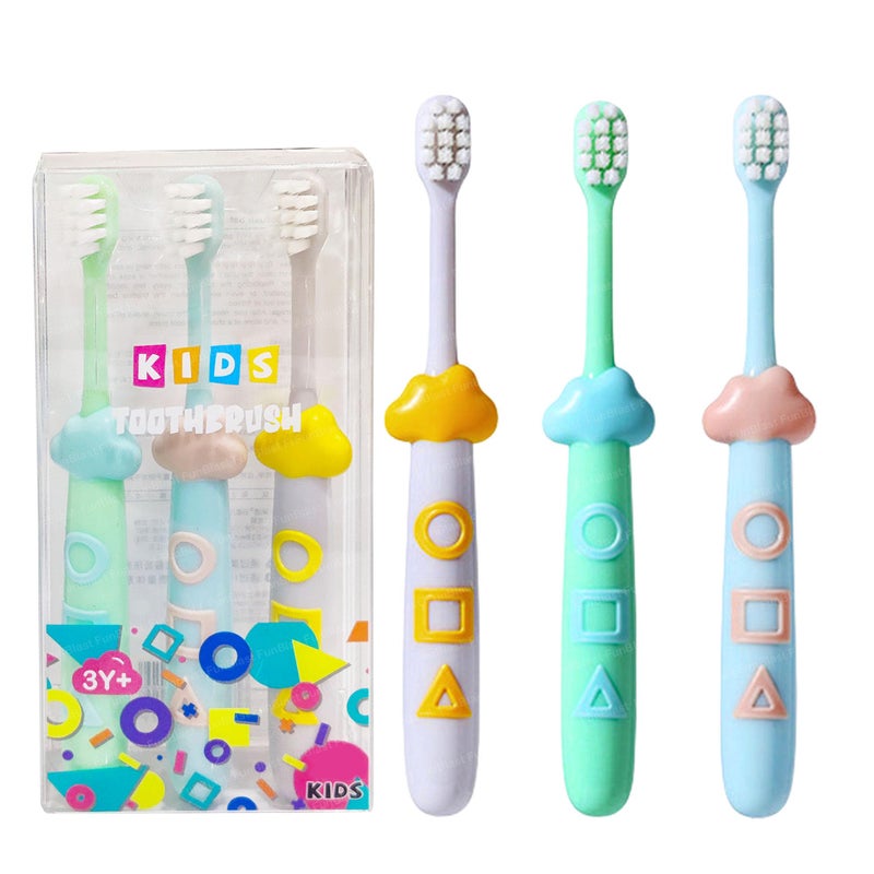 FunBlast Kids Toothbrush Cute Tooth Brush, Pack of 3 Pcs, PBT Soft Bristles Toothbrush For 3-6 Years Old Children, Manual Toothbrush for Kids - Multicolor - Image 1