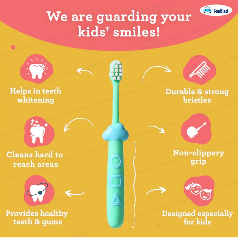 FunBlast Kids Toothbrush Cute Tooth Brush, Pack of 3 Pcs, PBT Soft Bristles Toothbrush For 3-6 Years Old Children, Manual Toothbrush for Kids - Multicolor - Image 3