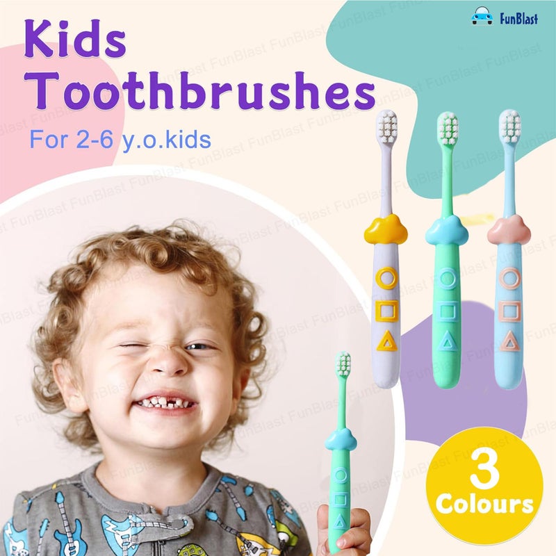 FunBlast Kids Toothbrush Cute Tooth Brush, Pack of 3 Pcs, PBT Soft Bristles Toothbrush For 3-6 Years Old Children, Manual Toothbrush for Kids - Multicolor - Image 5