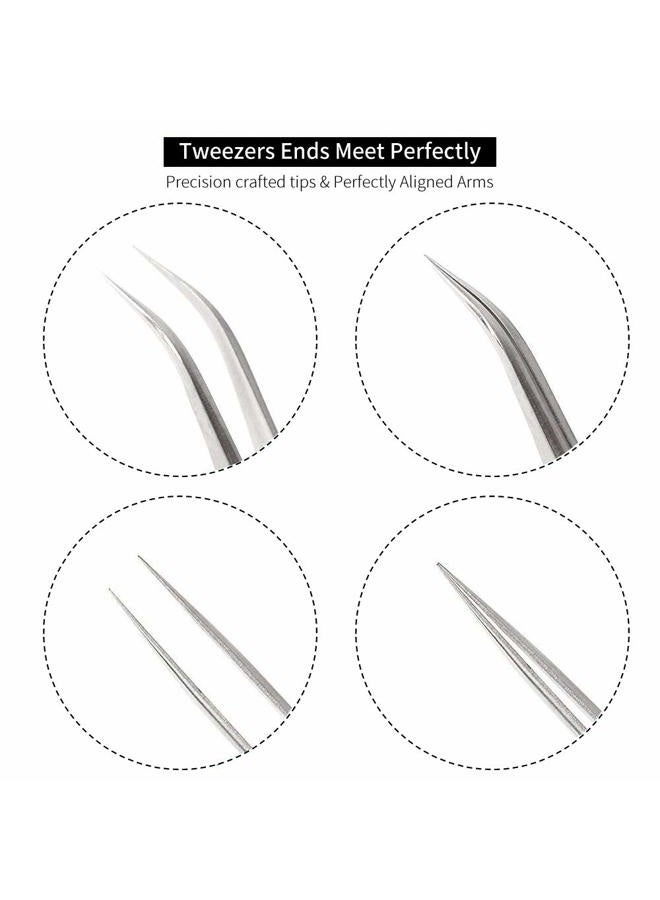 FEITA Best Eyelash Extension Tweezer Set - FEITA Pro Straight & Curved Pointy Precision Fine Tip Tweezers for Lash Extensions - Silver - 2Pcs - Image 3