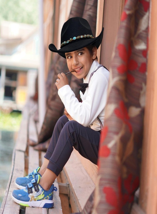 Jastore Western Cowboy Hat for Kids Girl Boy Classic Fedora Hat Felt Cowgirls Hats with Two Decorative Bands, Coffee, 6-12 Years - Image 5