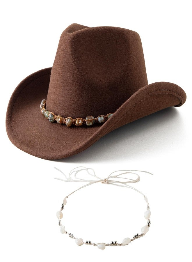 Jastore Western Cowboy Hat for Kids Girl Boy Classic Fedora Hat Felt Cowgirls Hats with Two Decorative Bands, Coffee, 6-12 Years - Image 2