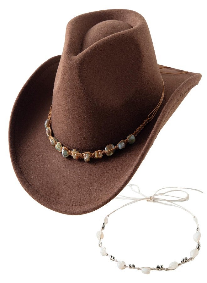 Jastore Western Cowboy Hat for Kids Girl Boy Classic Fedora Hat Felt Cowgirls Hats with Two Decorative Bands, Coffee, 6-12 Years - Image 1