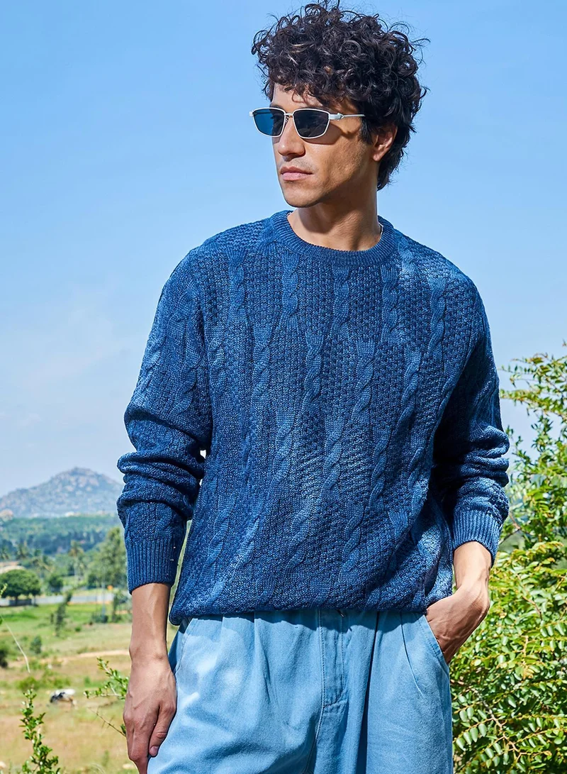 كامبوس سوترا كنزة رجالية محبوكة زرقاء بنقوش