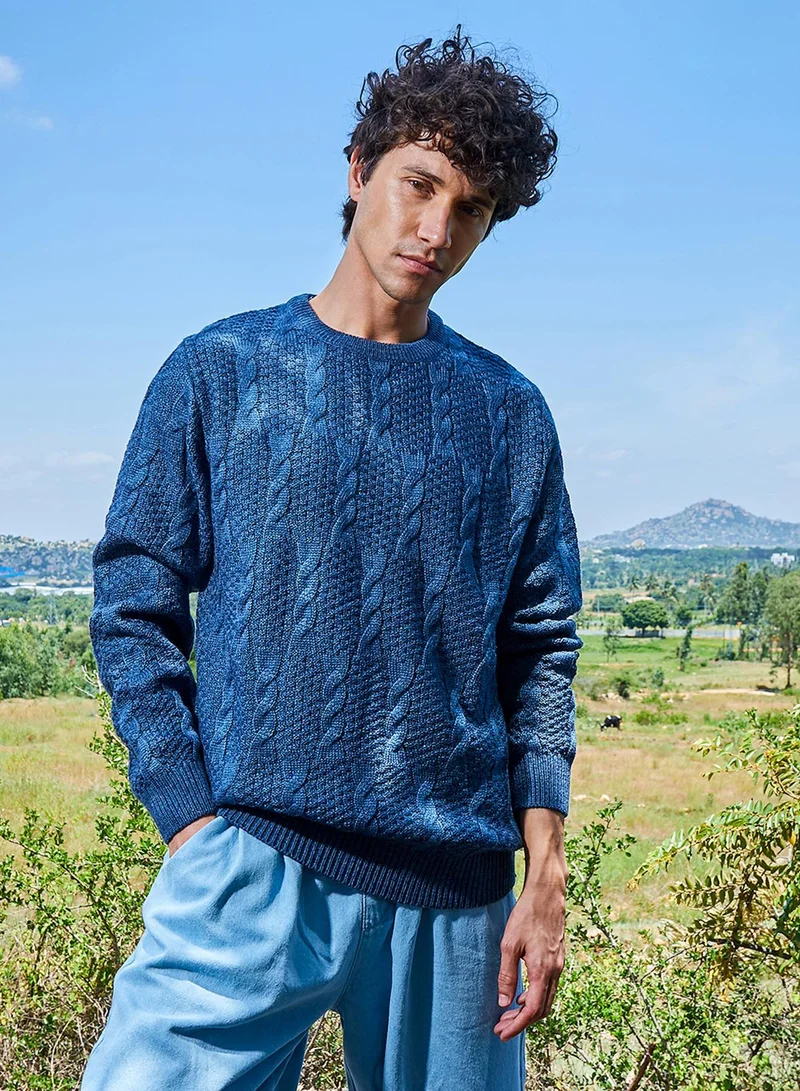 كامبوس سوترا كنزة رجالية محبوكة زرقاء بنقوش