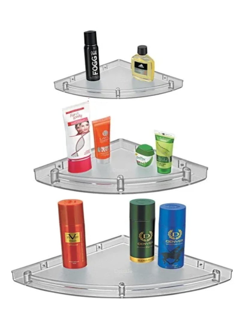 Drizzle DRIZZLE Corner Shelf Frosty Color | Unbreakable Blur Transparent Bathroom Shelves | Multipurpose Use (Size 7 inch, 9 inch, 11 inch) - Set of 1 (3 Pieces) (Frosty)  - Image 1