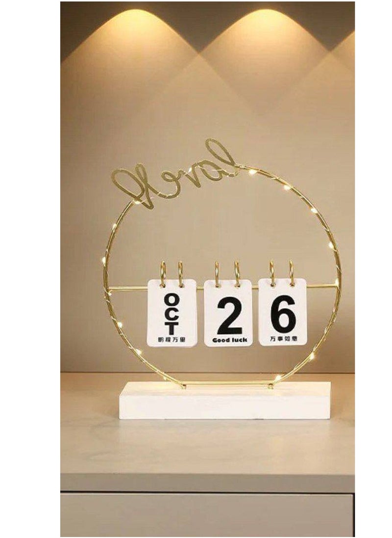 Metal desk calendar and wooden base White for office, home and kitchen decor - pzsku/ZAE5A6E15D0547DE41637Z/45/_/1724068048/d49fd587-4036-4228-a1bf-827c64895179