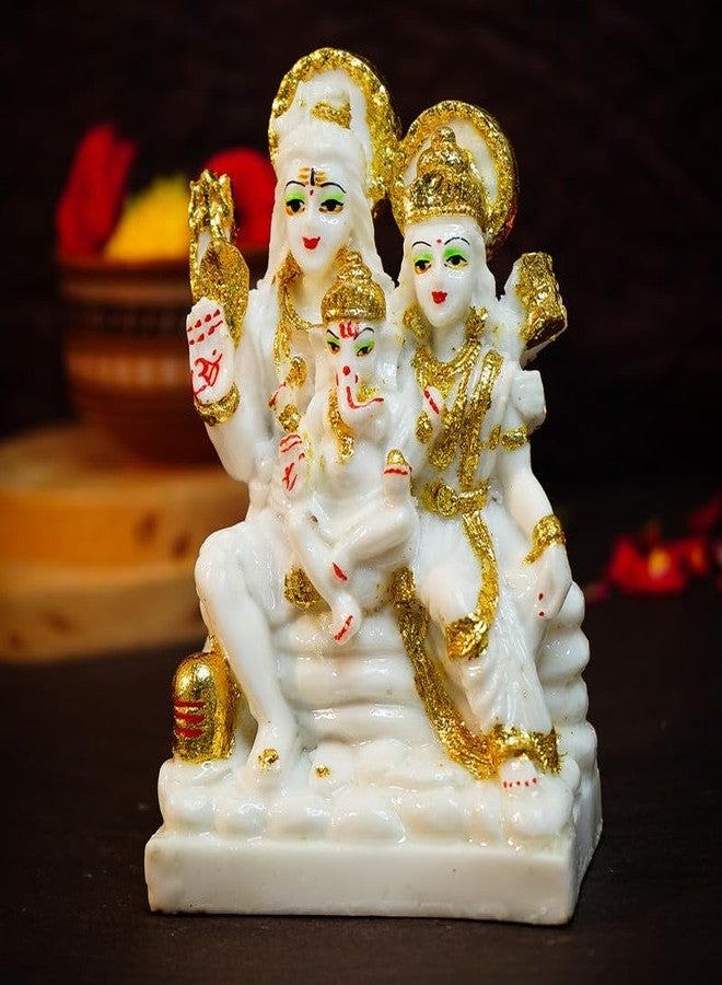 إخاصة سلسلة Ekhasa Aura من الغبار الرخامي Shiv Parivar Murti (5 بوصة) | مطلي بالذهب شيف بارفاتي مورتي لغرفة بوجا، ديكور المنزل ومكتب المكتب | الراتنج شيفا بارفاتي أيدول | تمثال ماهاديف بهوليناث باريوار - Image 2