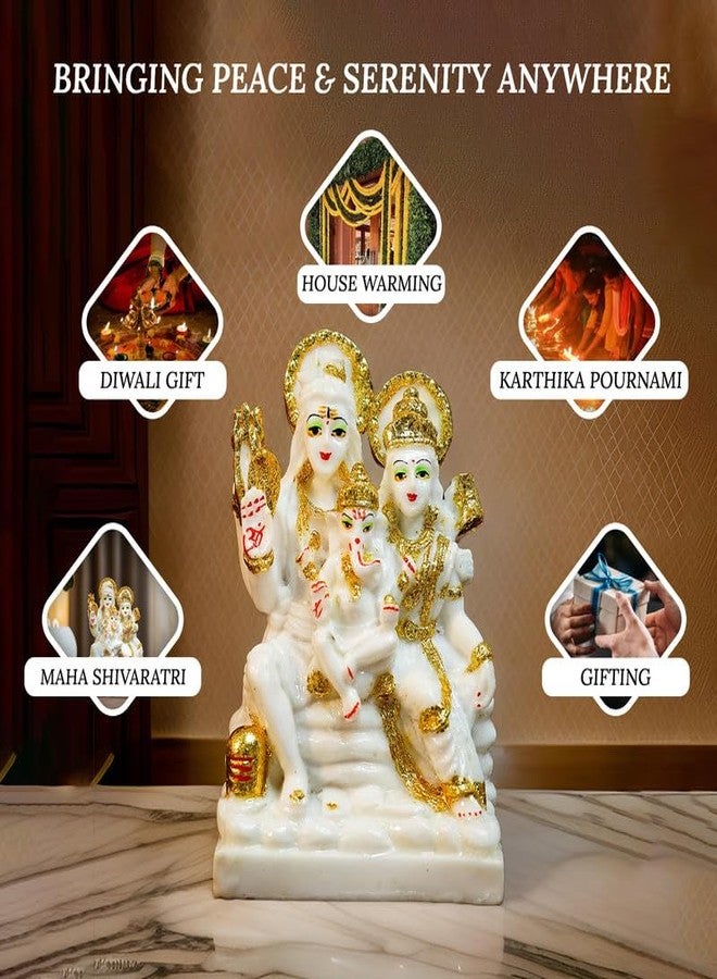 إخاصة سلسلة Ekhasa Aura من الغبار الرخامي Shiv Parivar Murti (5 بوصة) | مطلي بالذهب شيف بارفاتي مورتي لغرفة بوجا، ديكور المنزل ومكتب المكتب | الراتنج شيفا بارفاتي أيدول | تمثال ماهاديف بهوليناث باريوار - Image 5