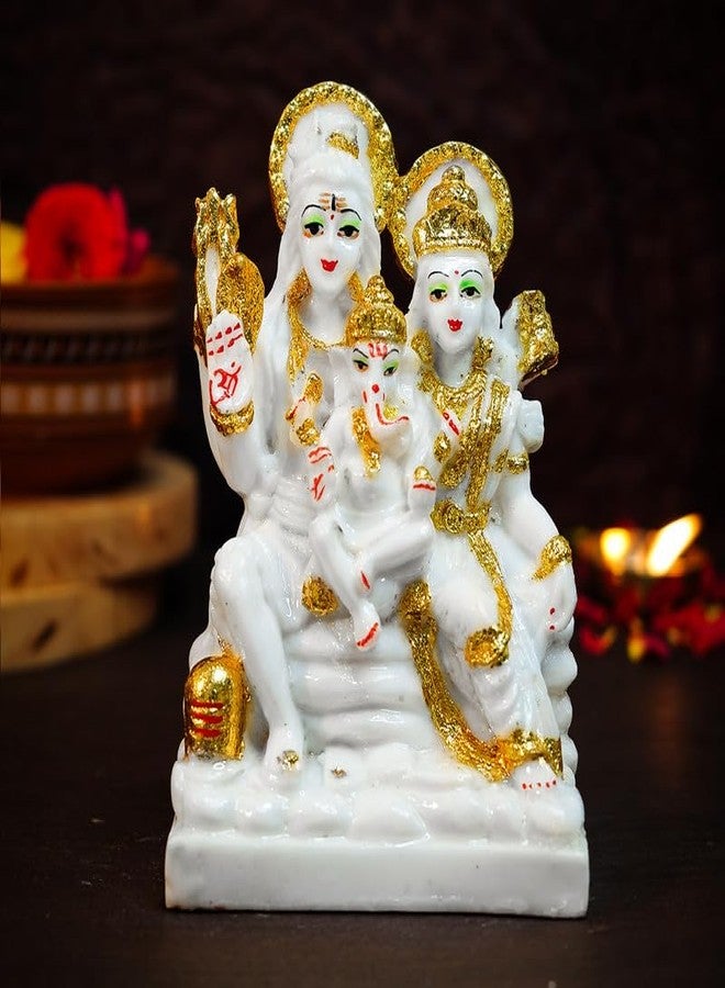 إخاصة سلسلة Ekhasa Aura من الغبار الرخامي Shiv Parivar Murti (5 بوصة) | مطلي بالذهب شيف بارفاتي مورتي لغرفة بوجا، ديكور المنزل ومكتب المكتب | الراتنج شيفا بارفاتي أيدول | تمثال ماهاديف بهوليناث باريوار - Image 1