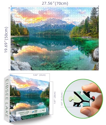 MINIWAN Eibsee Lake Jigsaw Puzzles 1000 Pieces Nature Landscape Puzzles for Adults 1000 Pieces with Letters on Back Hard Impossible Difficult Challenging Family Puzzle Mountain Scenery Lake Puzzles - Image 5