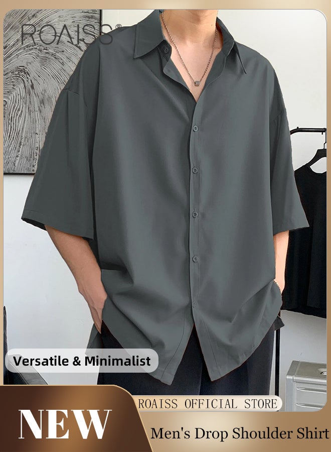 رويس قميص أنيق غير رسمي للرجال، سترة قميص مريحة ومسامية للرجال، قمصان بأكمام قصيرة وأزرار، مناسبة للارتداء اليومي والأنشطة الخارجية - Image 1
