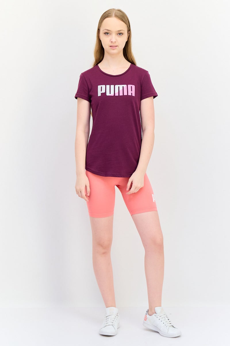 PUMA تي شيرت نسائي بقصة عادية بأكمام قصيرة، مارون - Image 4