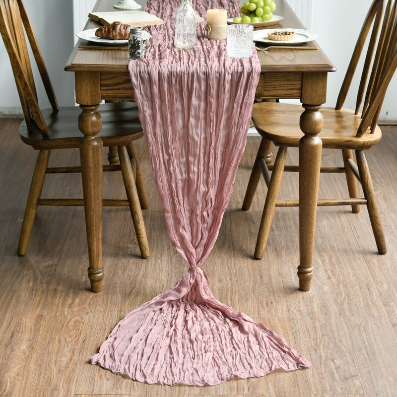 Artoid Mode Boho Dusty Pink Gauze Wedding Cheesecloth Table Runner set of 6, 35x120 Inch Seasonal Fabric Kitchen Dining Holiday Table Decor for Home Party - Image 2