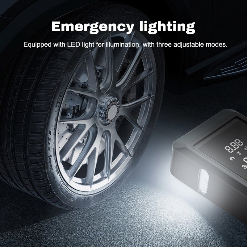 Car Tire Inflation Pump Car Jump Starter Multifunctional Mobilephone Recharger Electric Motorcycle Car Battery Starter Auto Tyre Inflator with LED Light - Image 2