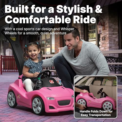 Step2 Whisper Ride Cruiser Kids Push Car Ride On Toy Stroller Substitute Includes Seat Belt Horn Made of Durable Plastic Max Weight 50 lbs For Toddlers 154 Years Old Pink - Image 5