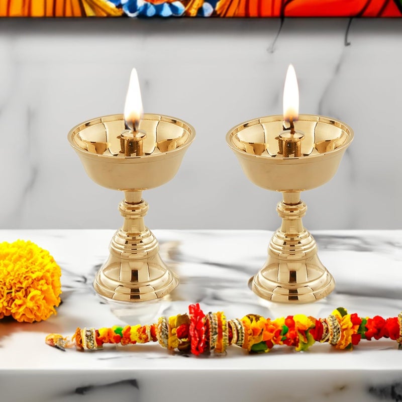 Sacch Brass Akhand Diya for Puja 2 Piece Gold