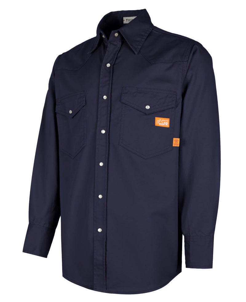 Titicaca FR Work Shirt Pearl Snaps Flame Resistant Shirt Men's Cotton 6.5oz Lightweight Navy Welder's Shirts - Image 4