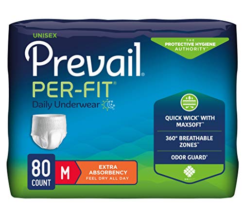Prevail Prevail PerFit Daily Protective Underwear Unisex Adult Disposable Adult Diaper for Men Women Extra Absorbency Medium 80 Count 4 Packs of 20 