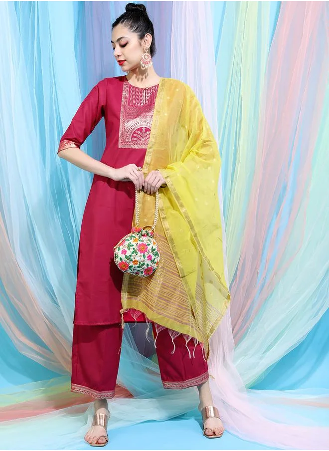 Vishudh Women Red Printed Kurta with Palazzo & Dupatta by Styli